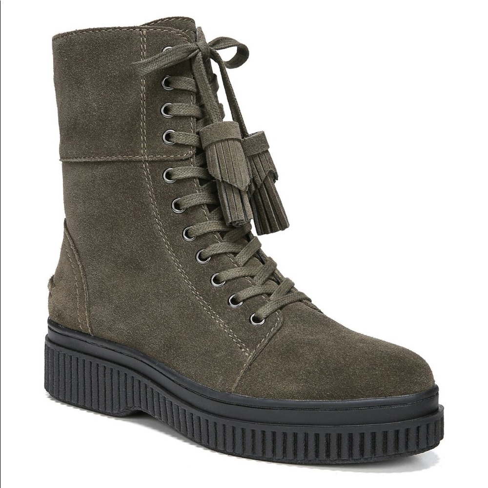 Womens Franco Sarto Becks Lace Up Combat Boots, Green Suede, 8 US